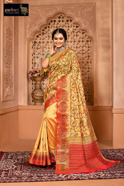 KASHMIRI STITCH SAREE – Every Thread Tells a Tale: Kashmiri Stitch on Pure Elegance