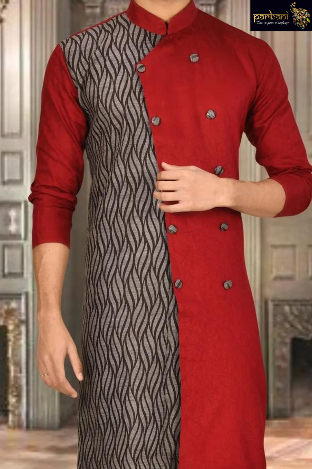 Parbani Men Graceful Merun Color Side Button Kurta PARBANI