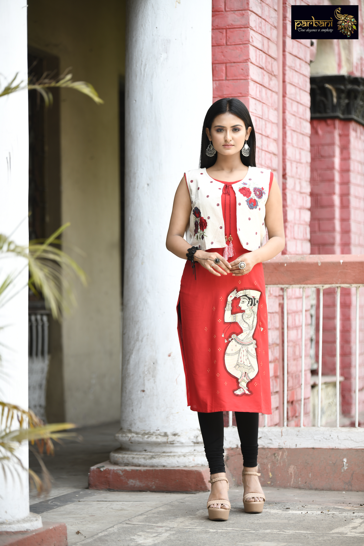 Buy Red Embroidered Kurti with Pant for Women Online in India