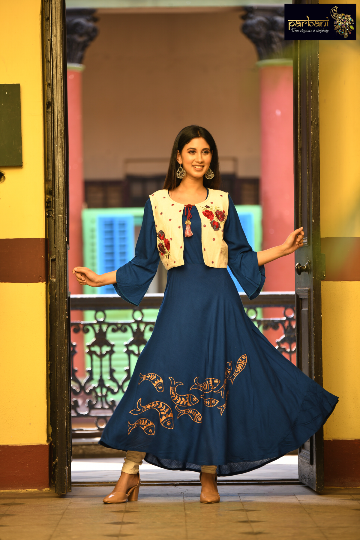 Stunning Dark Blue Color Handcrafted Long Kurti with Jacket  PARBANI
