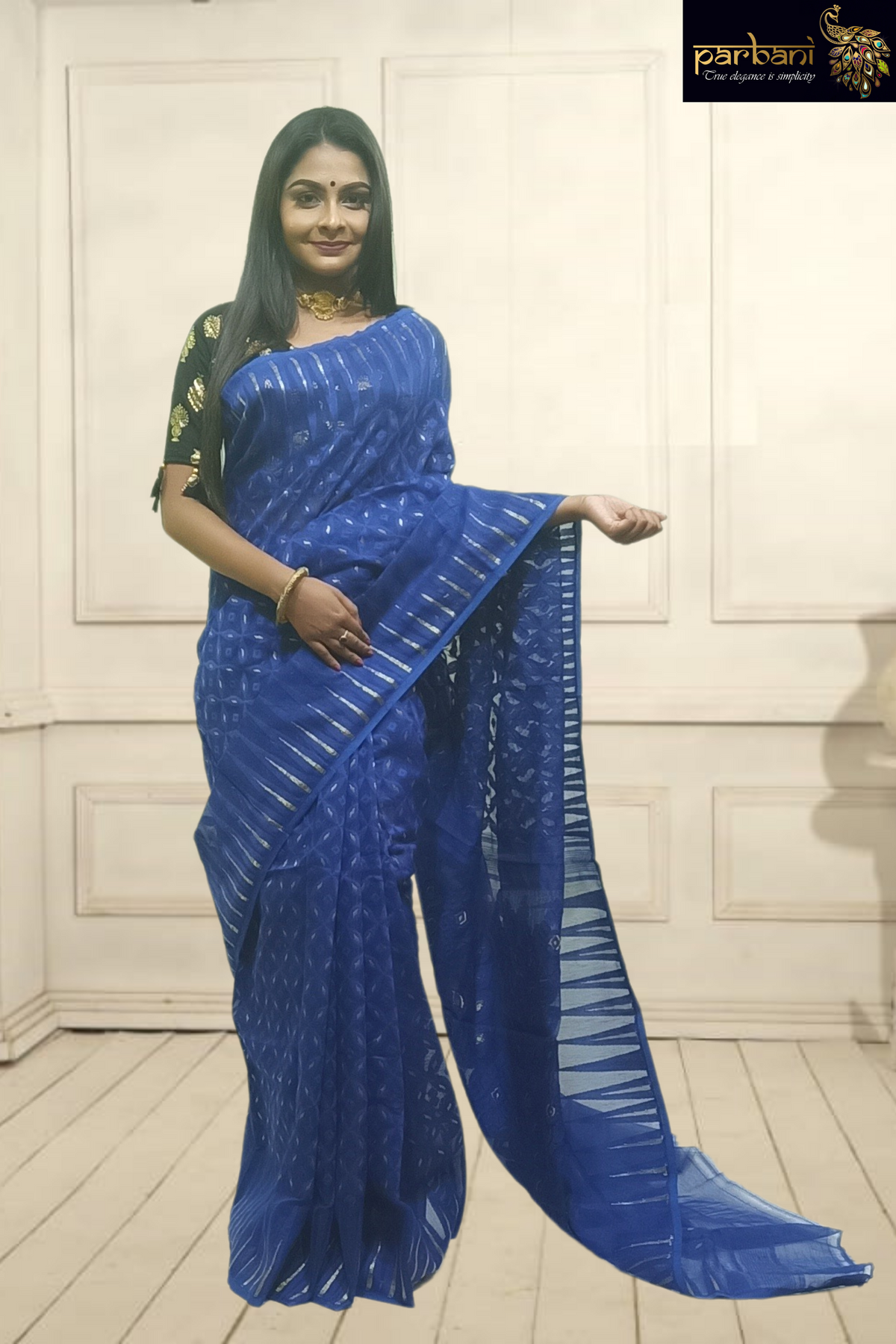 Dark Blue Zari work Jamdani Saree - Great Fashion Ranges