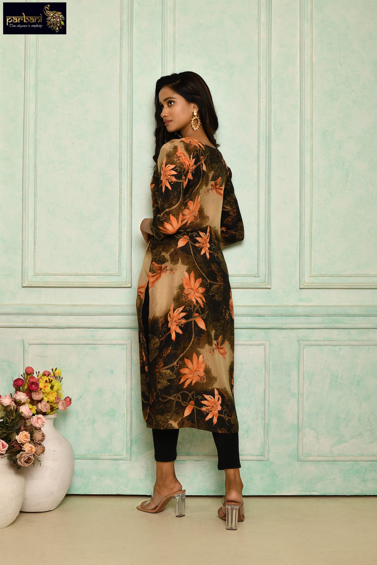 Indian Women New BEAUTIFUL Black Floral Printed Kurta Kurti Top Tunic Dress  | eBay