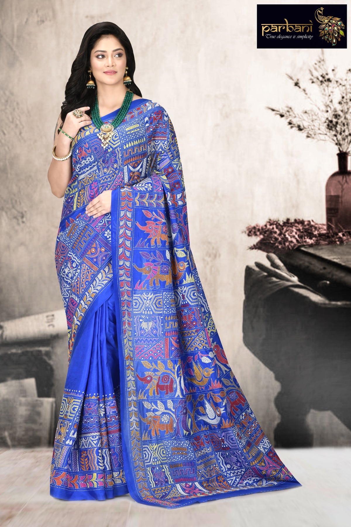 Tussar Silk Embroidery Designer Green Saree|Phulvaadi|Suta